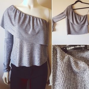 Silver Sparkle One Shoulder Flutter Top